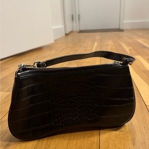JW PEI Black Croc-Textured Shoulder Bag